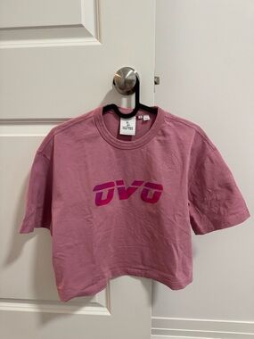 OVO Crop Tee with Fuchsia Logo